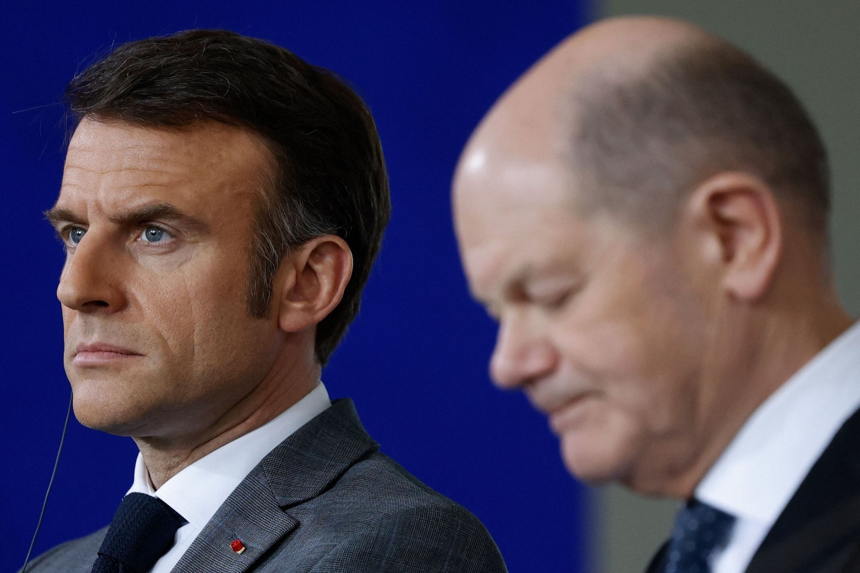 Der Widerspruch kam sofort: Emmanuel Macron und Olaf Scholz bei einer Pressekonferenz im März 2024.